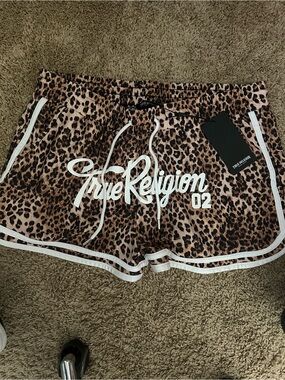 True Religion Leopard Print Athletic Shorts - Brown & White
